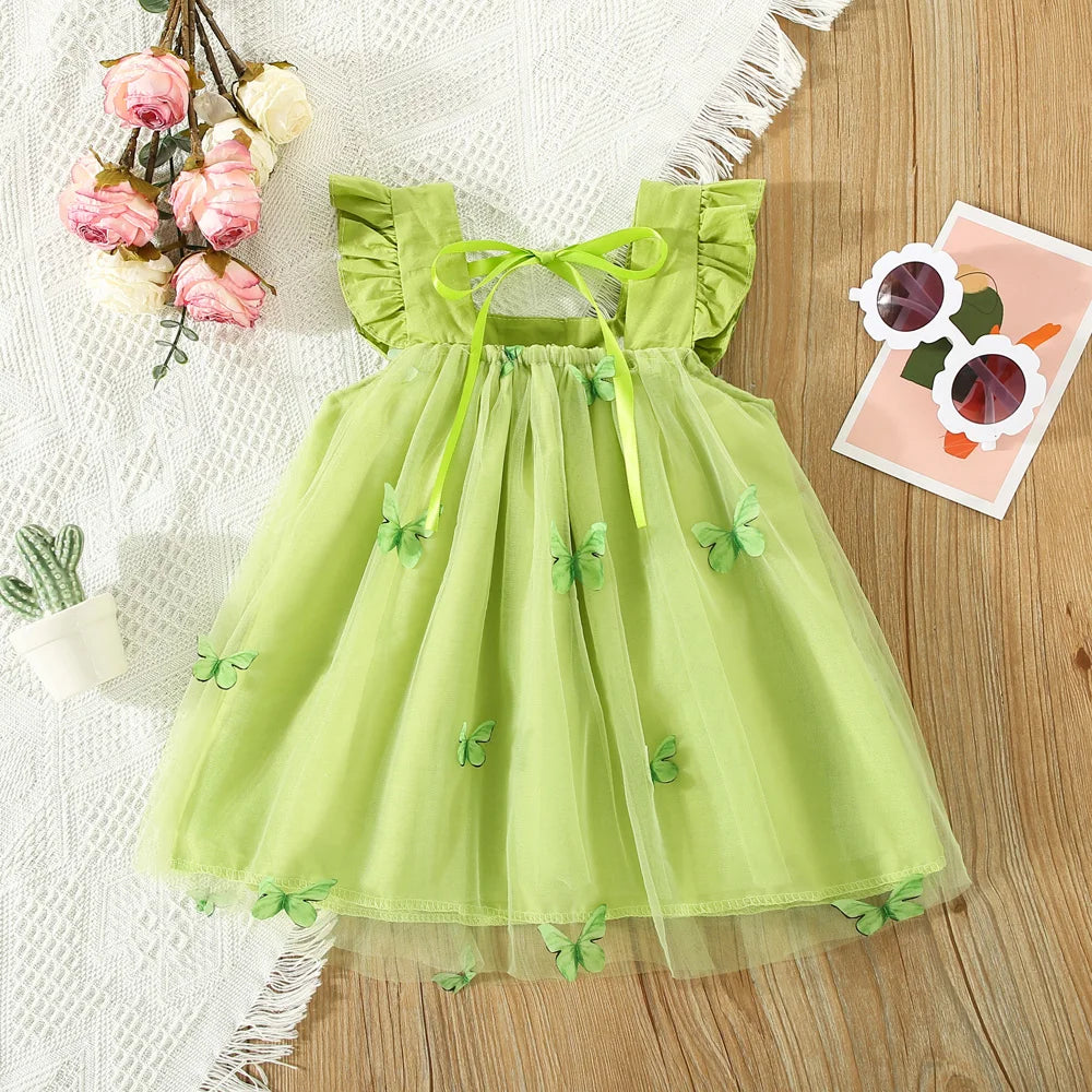 Summer Baby Girl Dress Girls Green Butterfly Mesh Princess Dress