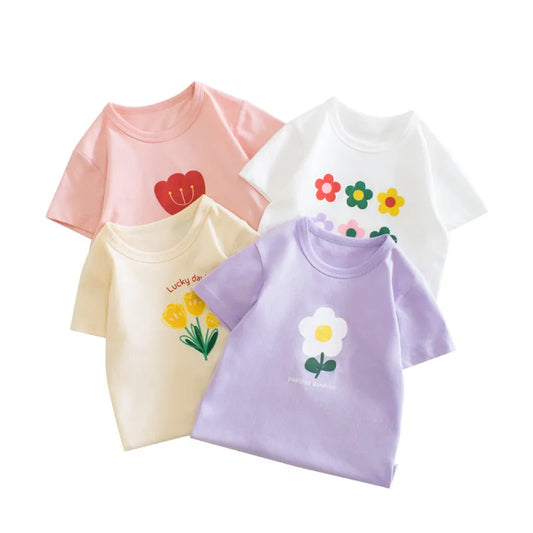 Alma Clothes Summer Cotton T Shirt Sleeve Infant Top Cartoon Flower