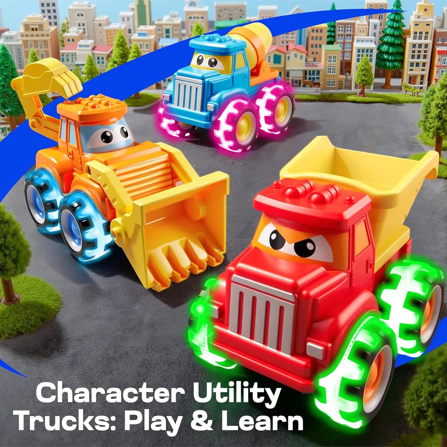Joyfy GlowRover 3 Pack Monster Truck Toys City Construction Cars