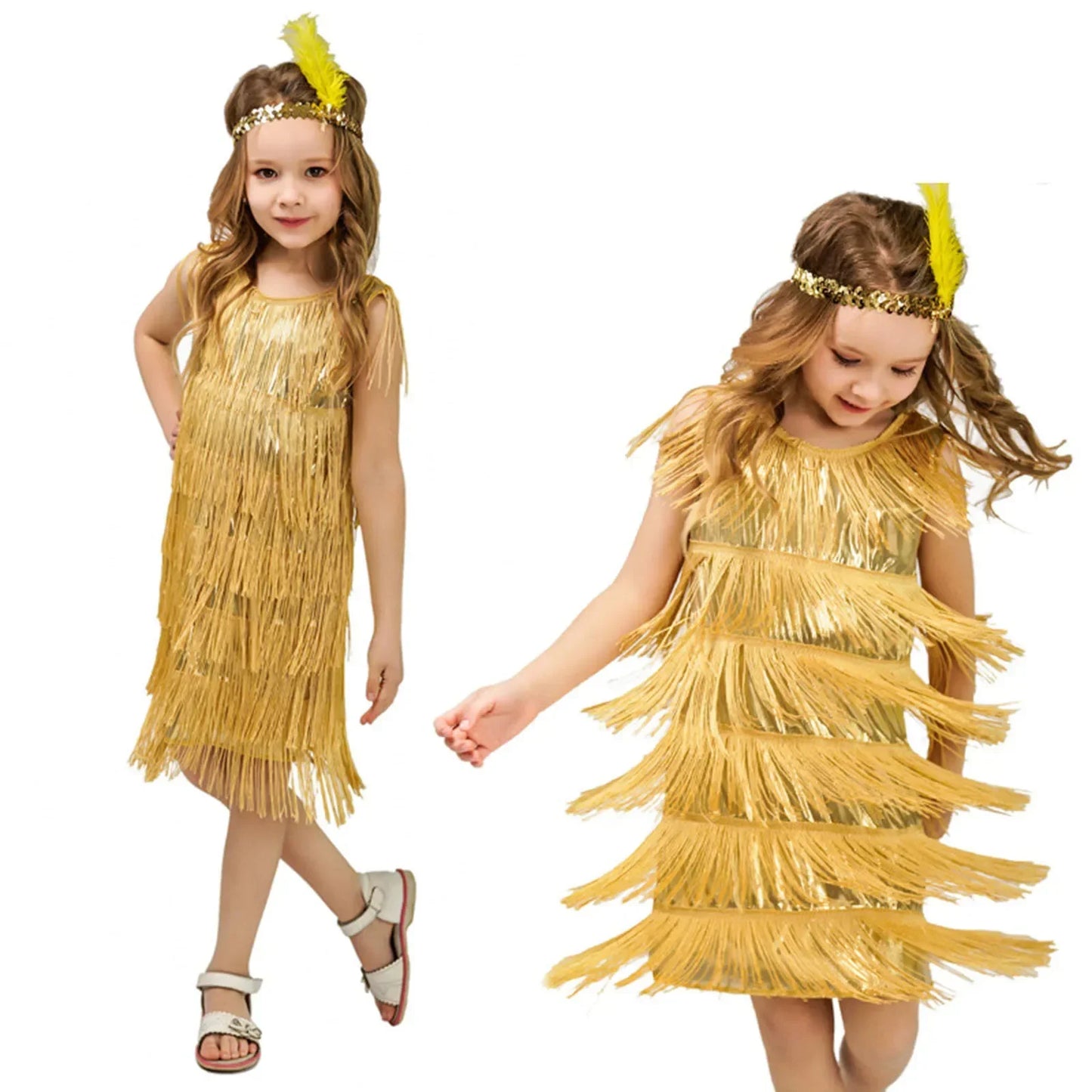 Short Sleeve Dress Girl Girls Flapper Dress Sequins Fringe Latin Dance Dress Tassel Tango Dress Tight Dress for Girl