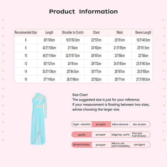 Girls Delicate 3D Flower Lyrical Dance Dress Asymmetrical Ruched Long Dress