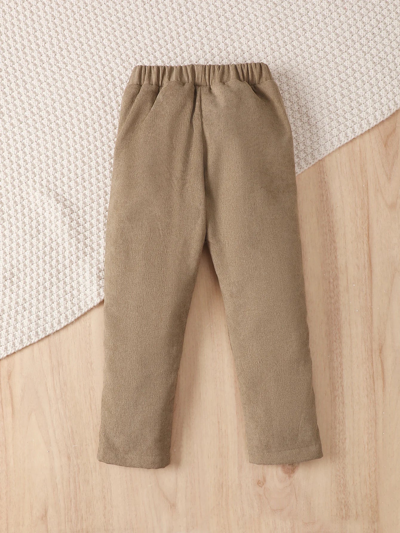 Izan Kid's Casual Corduroy Pants Label Patched Elastic Waist