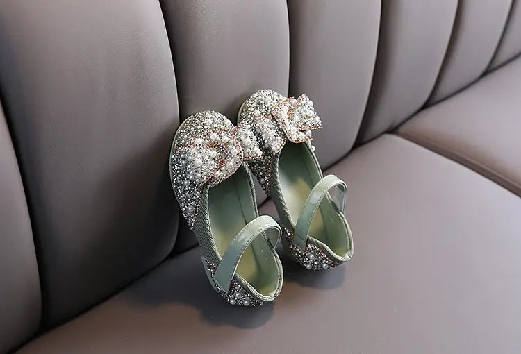 Princess Shoes for Girls Green Pink Party Wedding Luxurious Glitter 21-36 Kids Single Shoe Summer Spring Fashion Girl's Flats