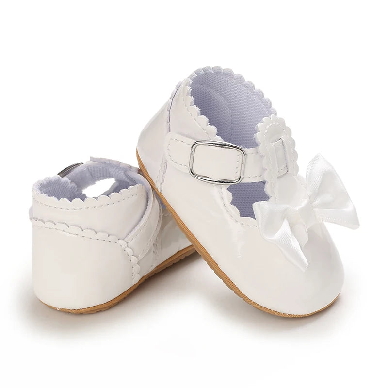 Baby Girls Shoes Classic Bowknot Rubber Sole Anti-slip PU Girls Dress Shoes