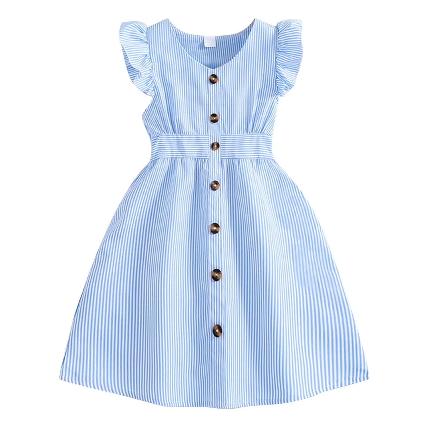 Ivy Summer Dress Age 6 - Striped Flying Sleeve Dress for girls