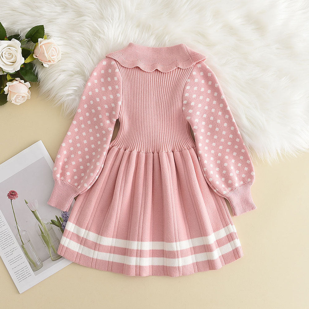Jaliya Baby Girl Sweater Dress - Knitted, Polka Dots & Warm