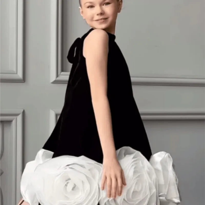 Fashion Baby Girl Princess 3D Flower Dress Infant Toddler Child Silk Vestido Wedding Party Dress