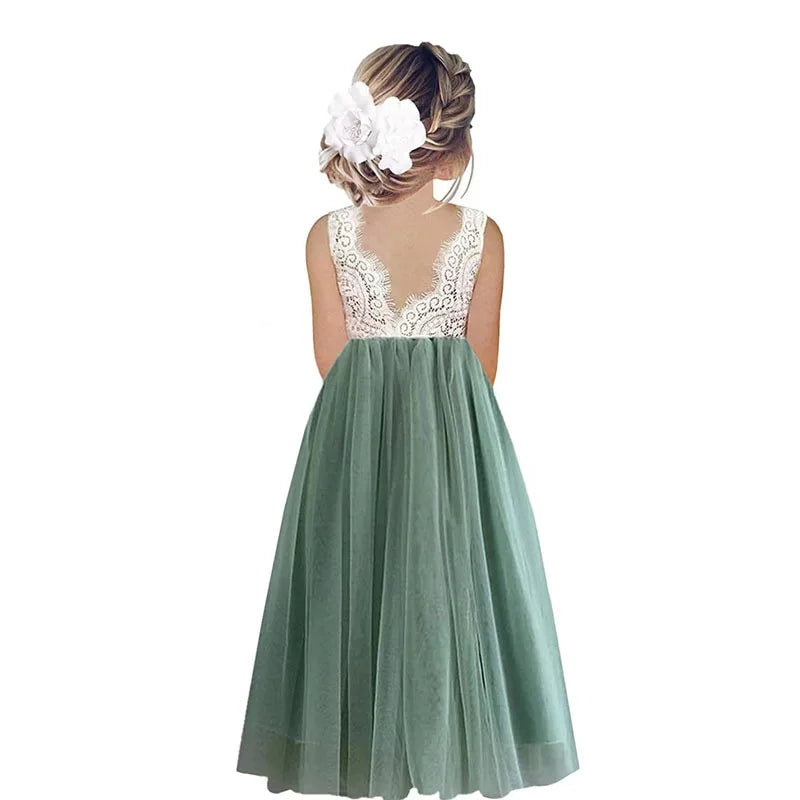 Princess Party Lace Flower Girl Dress Baby Kids Summer Wedding Birthday Dress