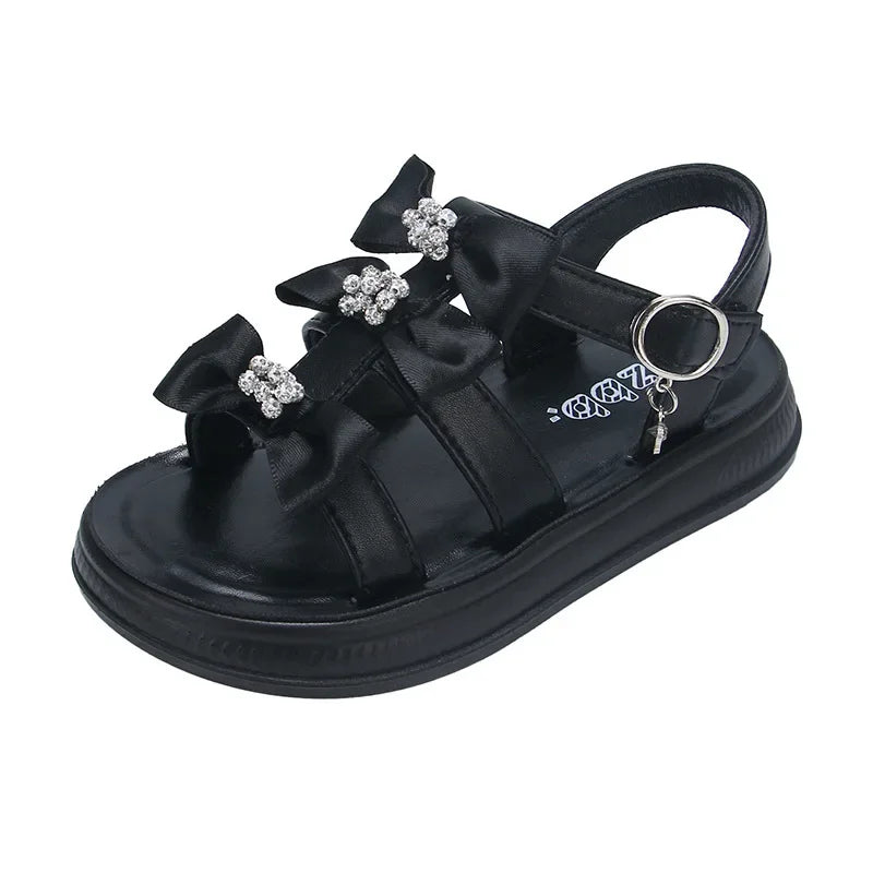 Girls Beach Shoes with Sweet Bows Soft Sole Kids Sandals Versatile 2025 Summer New Children Princess Shoes