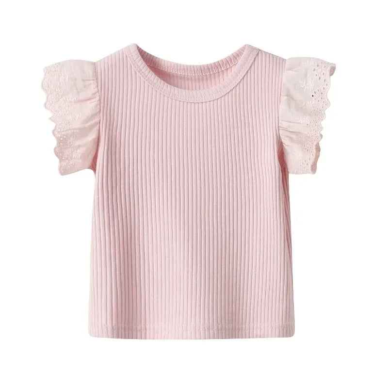Luna Sweet Flying Sleeve Tops for Kids Lace Children Tees Cotton