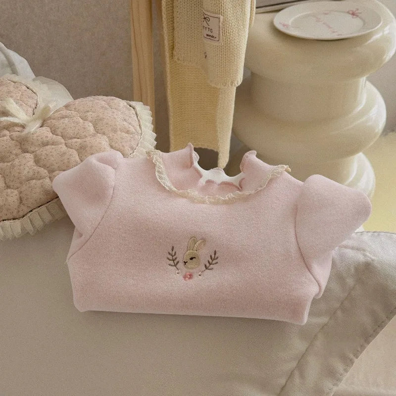 Lisa Bunny Embroidery Fleece Tops for Girls