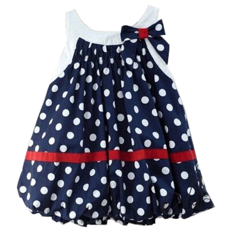baby girl dress cute bows summer sleeveless little dress cool  blue white dots dress