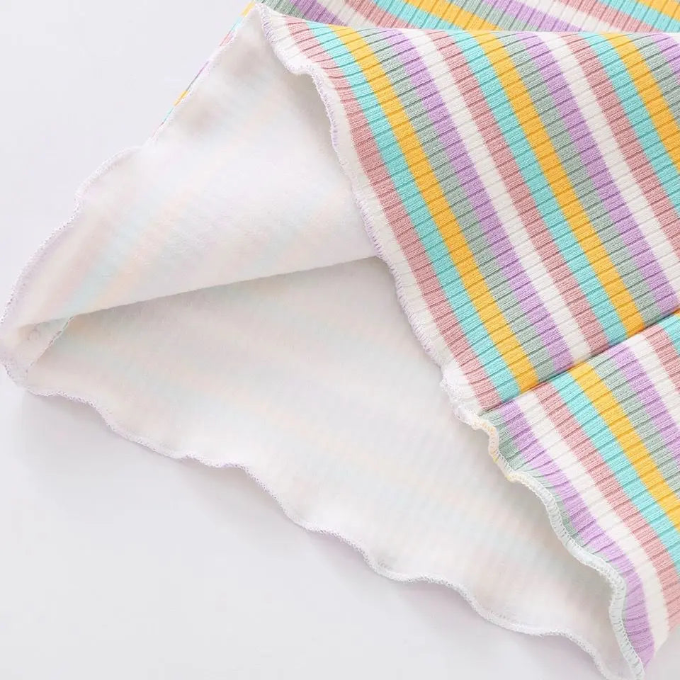 Tatiana Color Stripe Flower Printing Tops
