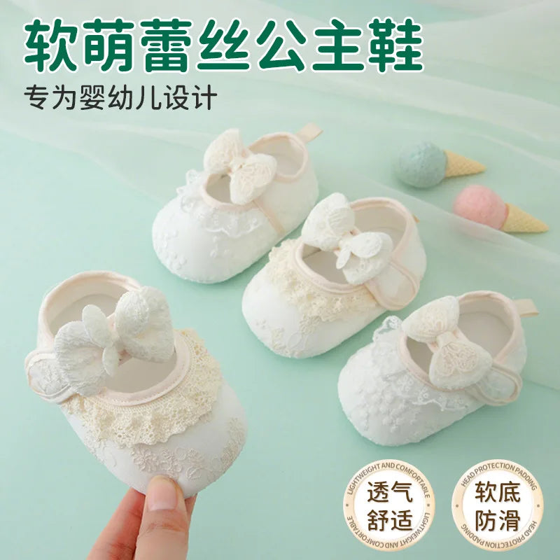 Spring and Summer Baby Toddler Shoes Newborn Baby Girl Princess Shoes 0-2 Years Old  Lace Infant Soft Sole Cute First Walkers