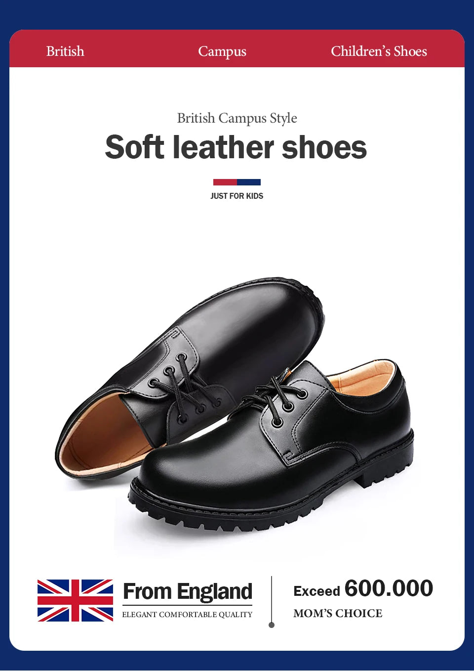 Soft Bottom School Shoes for Boys Middle School Student British Black