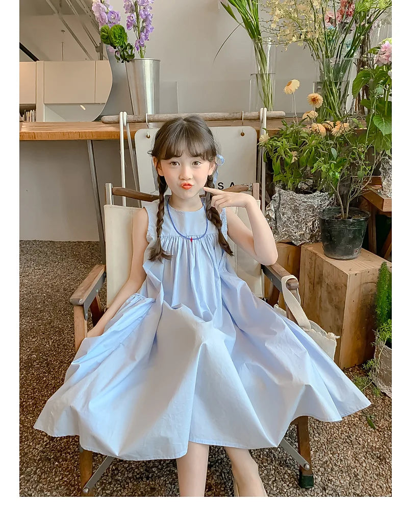 Ana Summer Junior Girl Sleeveless Dress Solid Side Cotton Dress
