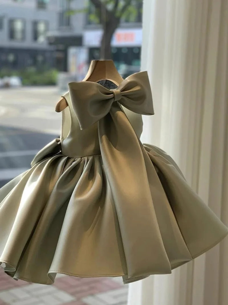 Girls Bow Princess Dresses Kids Baptism Evening Tutu Baby Birthday Party