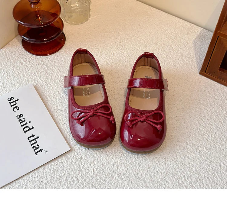 Girls' Princess Shoes Spring  Autumn New Fashion Bow PU Leather Loafer Non-slip School Student Loafer Flats