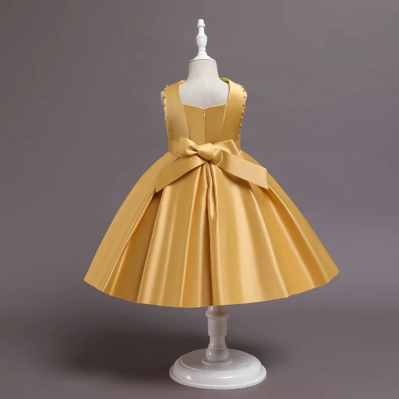 Baby Girl Bow Flower Dress 2-10 Year Children Girl Wedding Birthday Party Princess Dresses Kids Girl Gown Costume Clothing