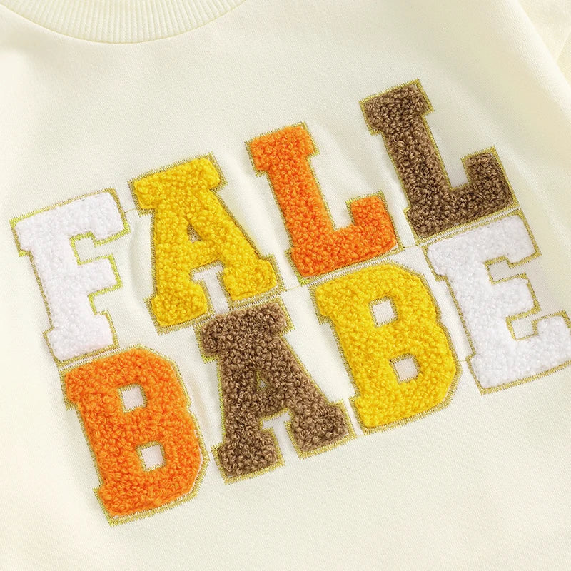 Girls Fall Babe Long Sleeve Embroidery Letters Fall Crewneck Top