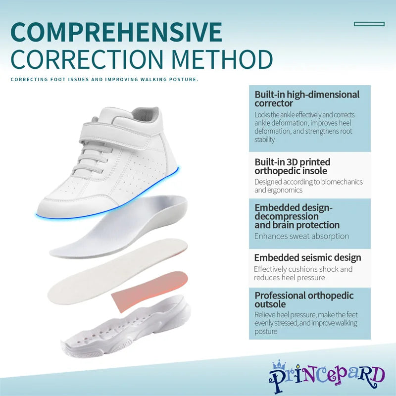 Princepard Orthopedic Kid Sneakers White Color Back to School Children's Shoes