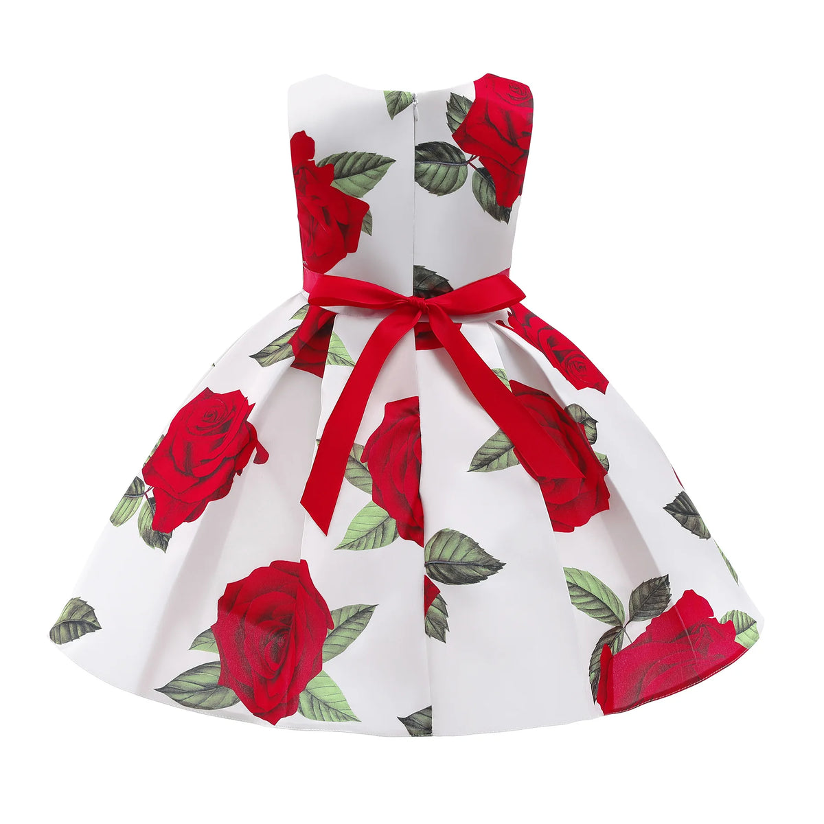 Baby Girl Princess Dress Children's Clothing Toddler Red Rose Print Vintage Vestidos Kids Performance Evening Birthday Xmas Gown
