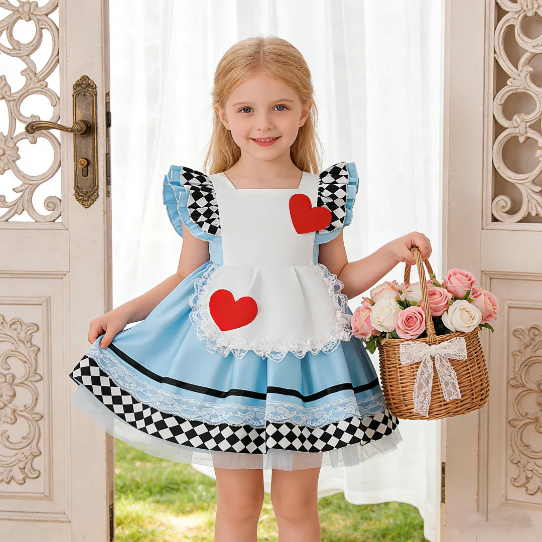 Baby Girl Dress Alice in Wonderland Girl Performance Costume Pleated Skirt Printed Lace Princess Dress