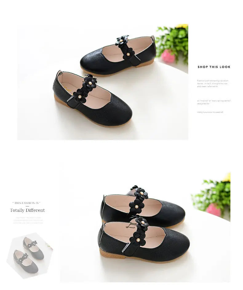 Girls Low-top Solid Color Leather Shoes Princess Shoes Flowers Student Single Dance Shoes White Child Shoes Comfortable Wearable