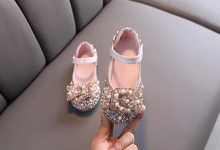 New Childrens Shoes Pearl Rhinestones Shining Kids Princess Shoe Baby Girls Shoe