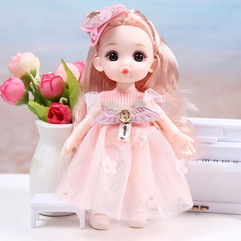 17CM Movable Joint Doll Girl Dress Up Dollhouse Makeup DIY Toys Cute Safety Baby 3D Doll Babies Toddler Princess Beautiful Gift