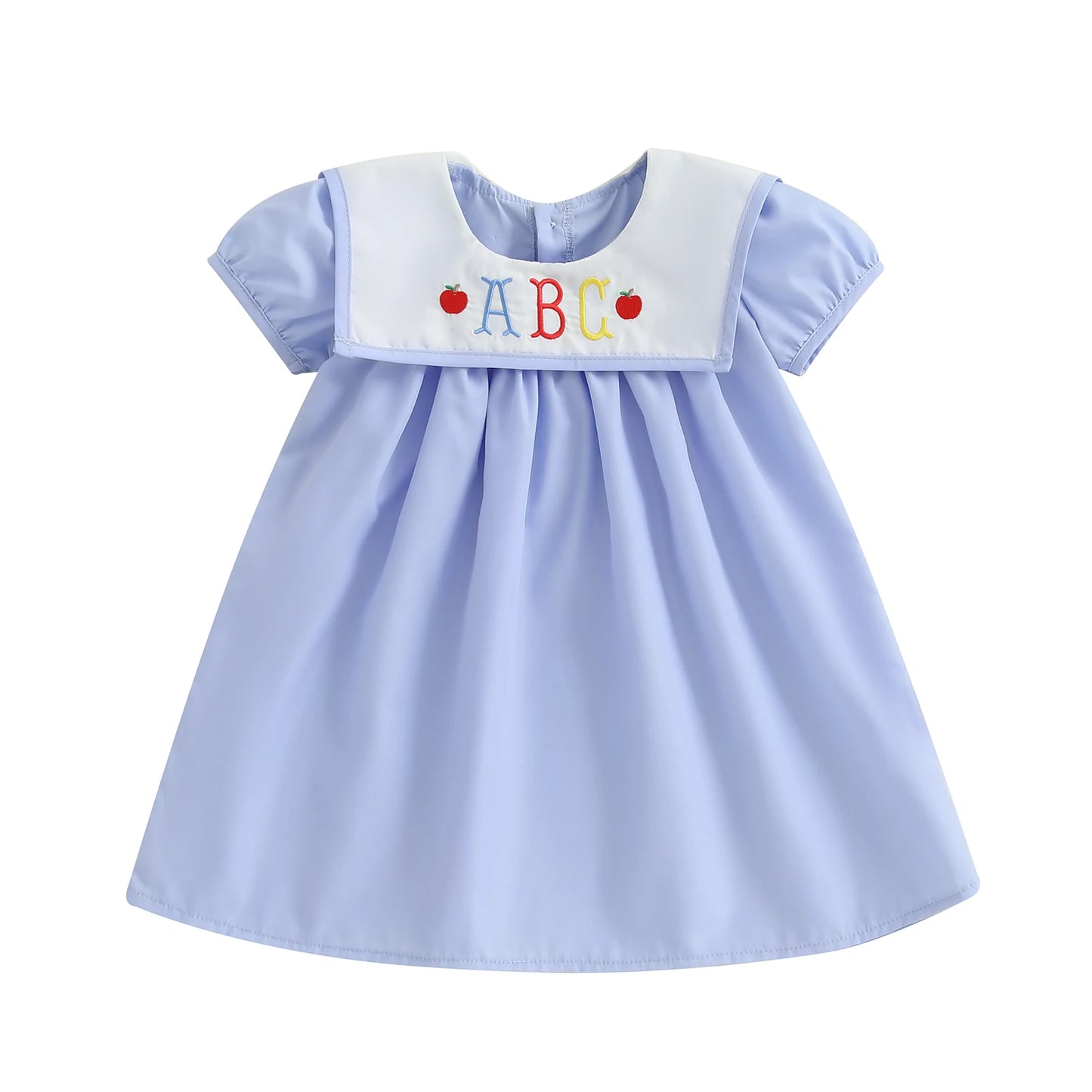 Girls Summer Dress with Floral Embroidery and Ruffle Sleeves Cute Back to School Dress