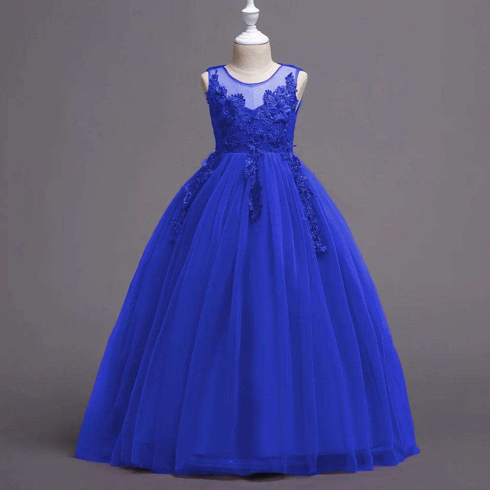 Kids Dresses For Girl Clothes Lace Flower Ball Gown Girls Long Dress For Wedding Prom Party Princess Dresses Teenage Costume