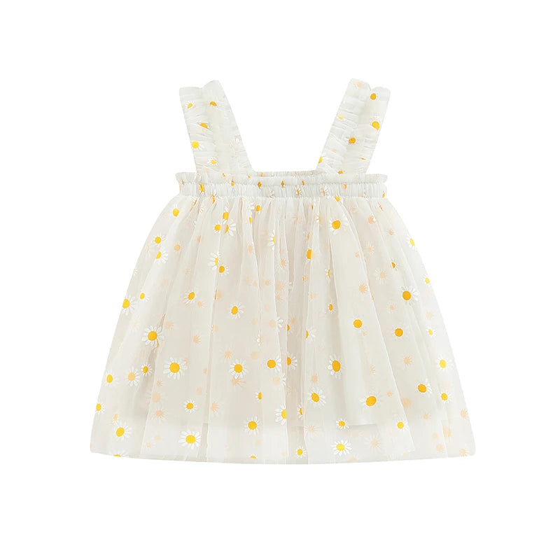 Toddler Dress Kids Girls Party 2023 Summer Sleeveless Daisy Floral Tutu Dress