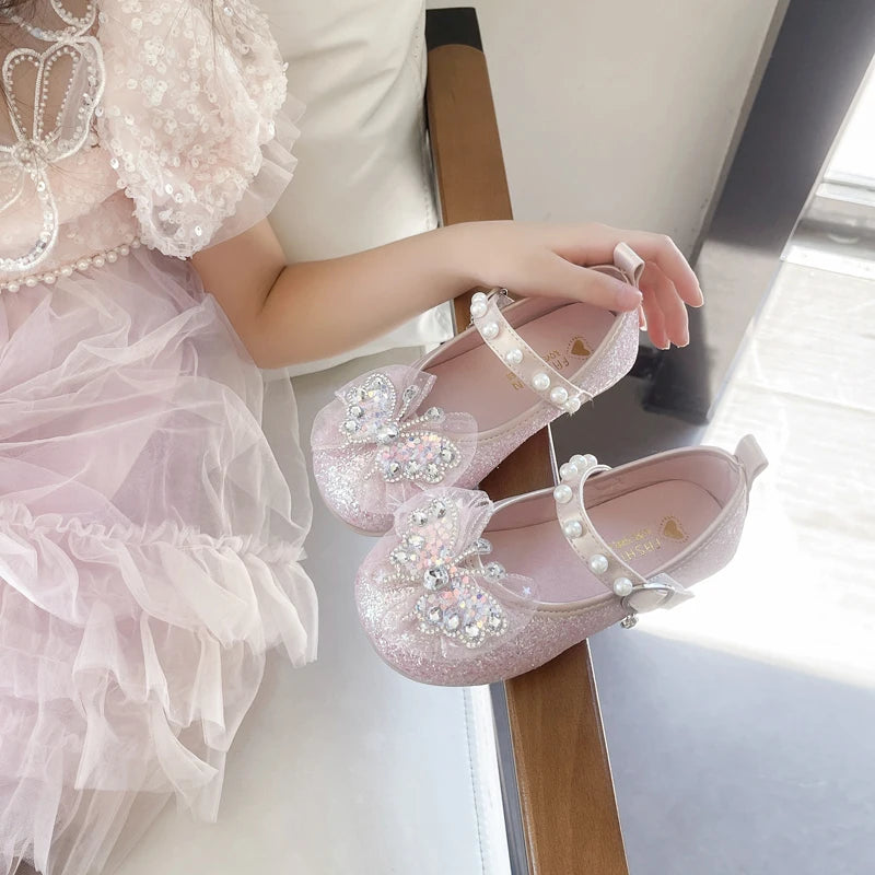 Girls Princess Shoes 3-18 Years Glittering Butterfly Decoration Children's Shoes