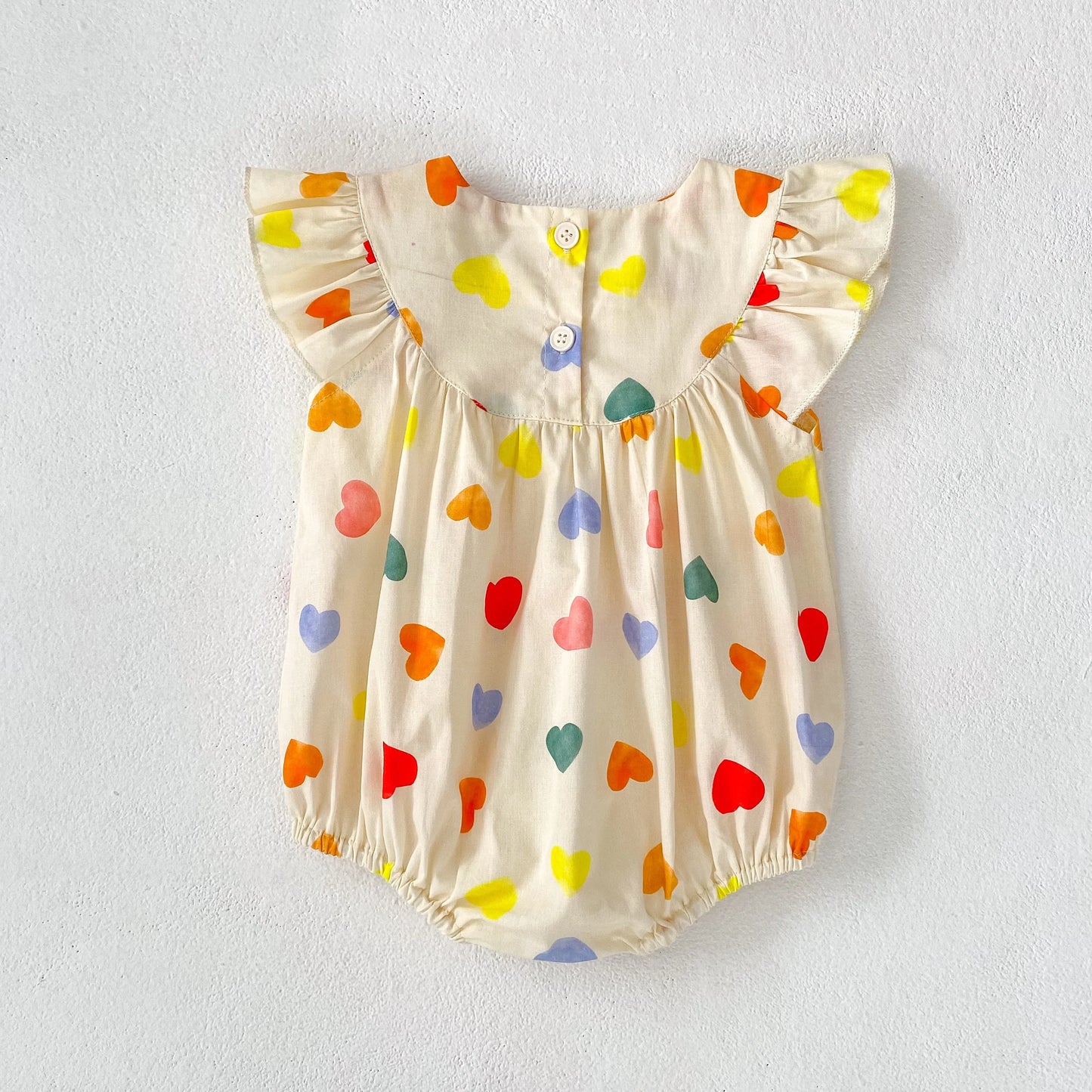 Heart Print Fly Sleeve Romper