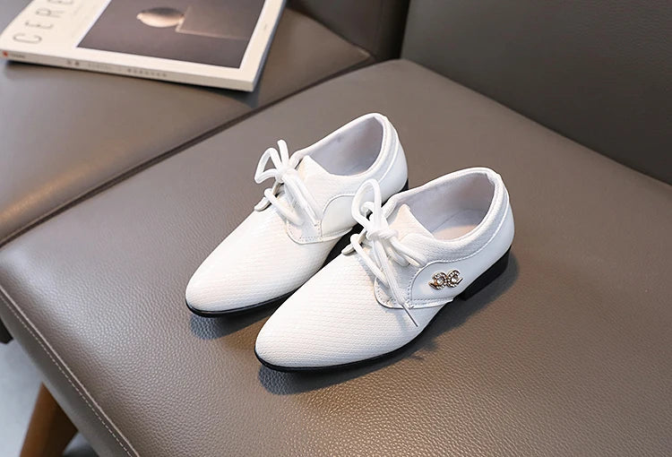 Boy Pointed Leather Shoes Children's British Black Shoes Students Leisure White Show Leather Shoes Boy' Shoes size 21-36