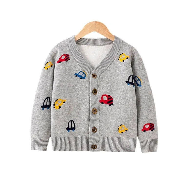Louis Cartoon Car Jacquard Cotton Knitted Sweater