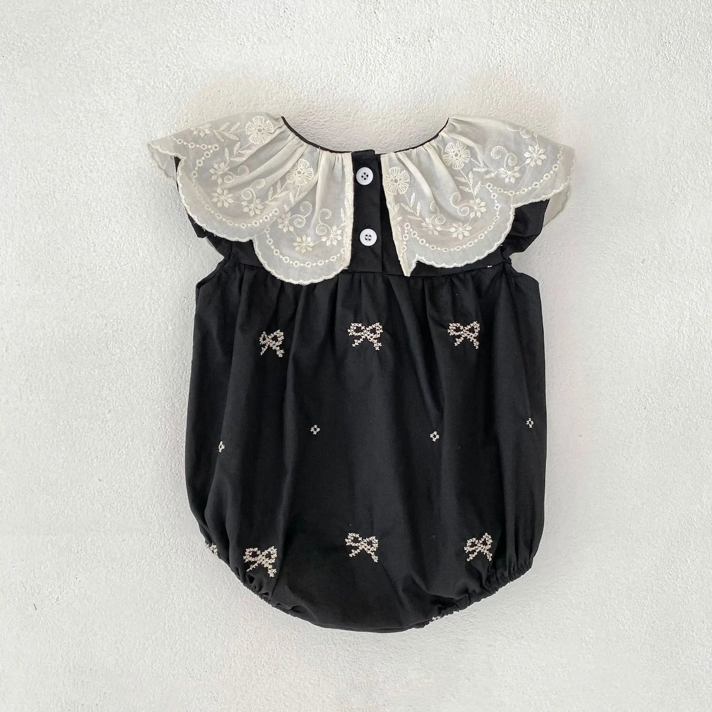Black Embroidery Bow Romper