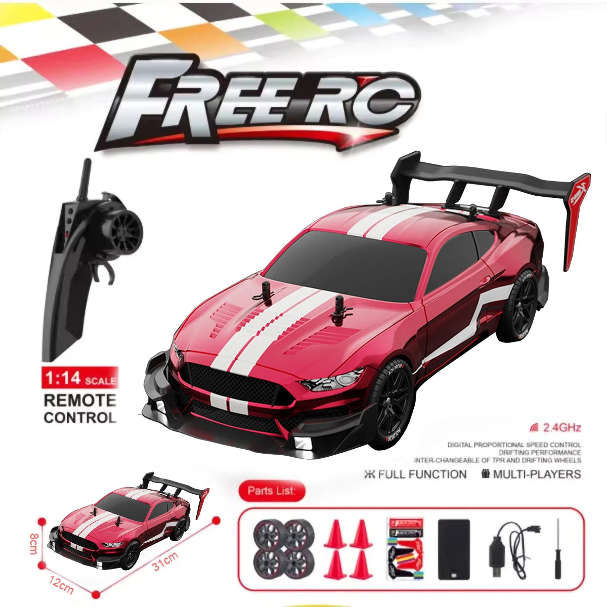 RTR MUSTANG 2.4G Drift Car 1:14 4WD Electric Remote Control Cars High Speed Racing Car