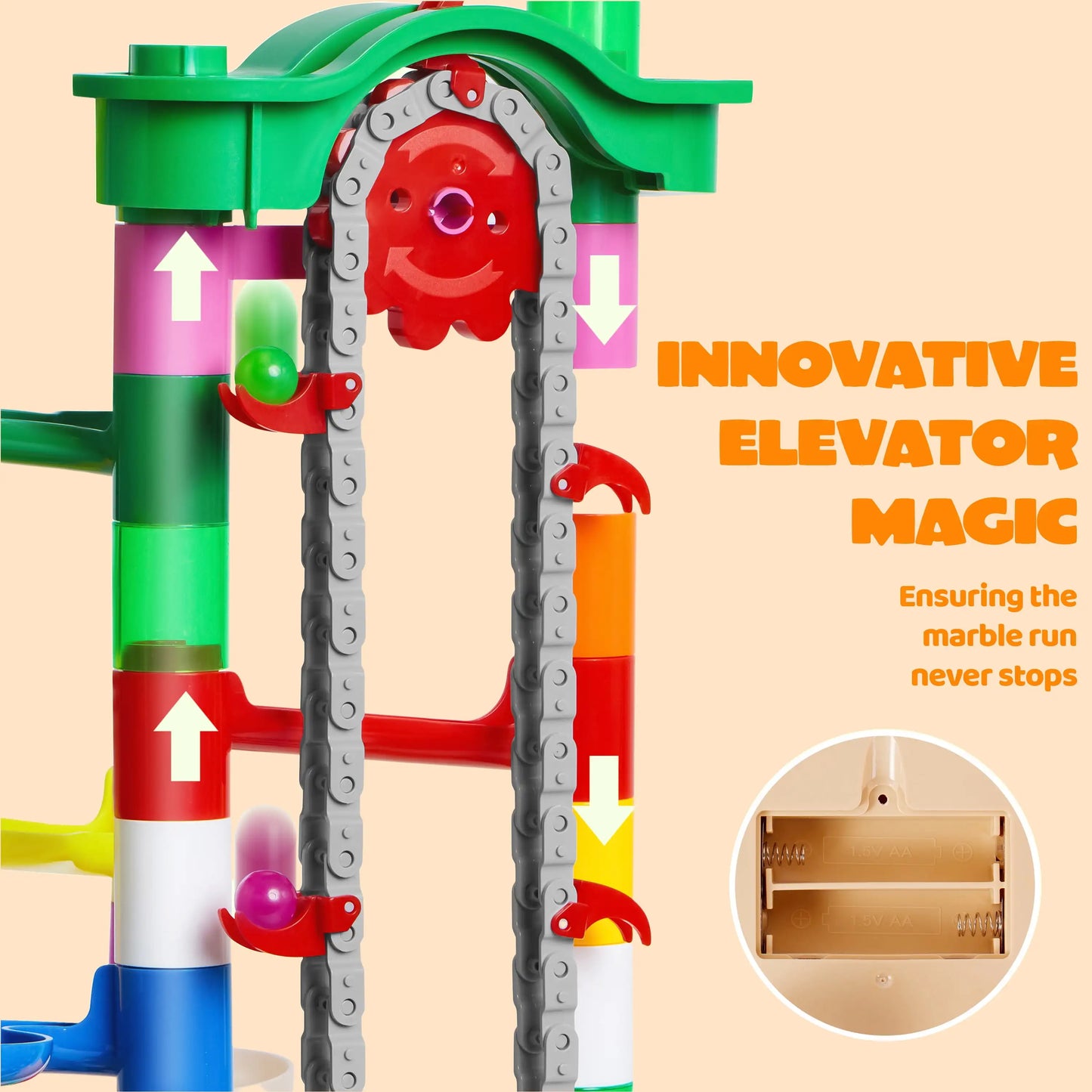 Joyfy 236 Pcs Glowing Marble Run with Motorized Elevator