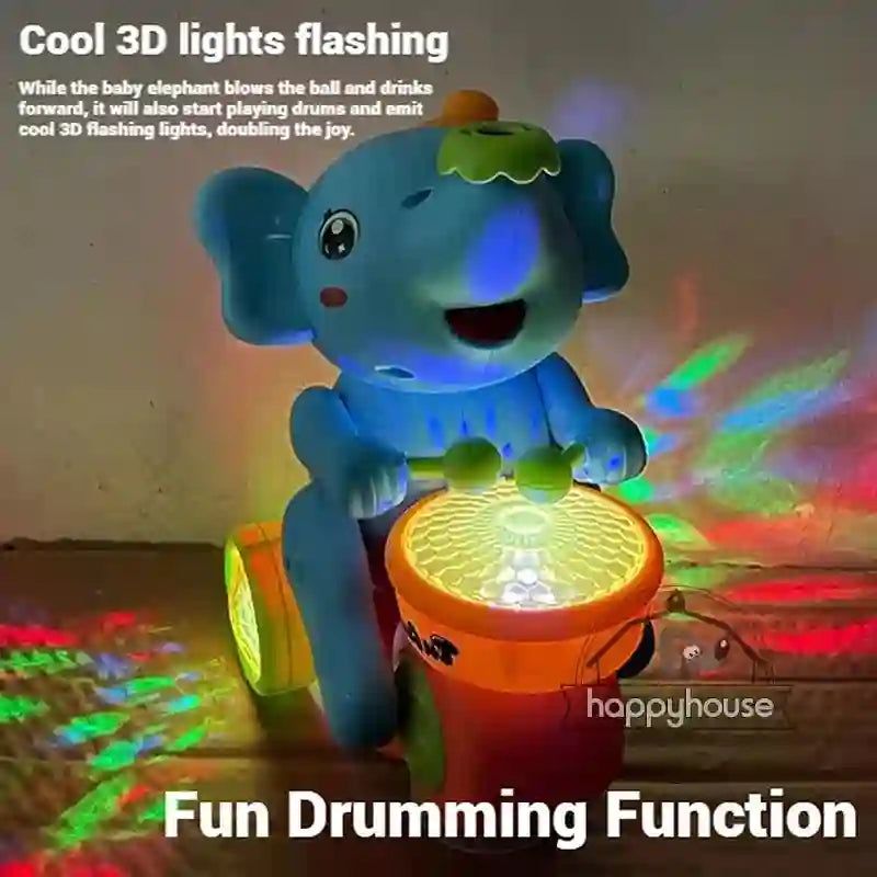 Musical Walking Elephant Drummer Toys for Kid  with LED Light Music Sensory