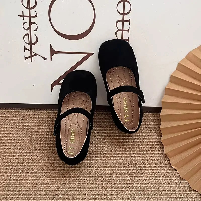 Spring Suede Mary Jane Shoes for Girls Vintage French Style Children Flat Shoe Easy Wear Adjustable Strap Children Shoes 23-35