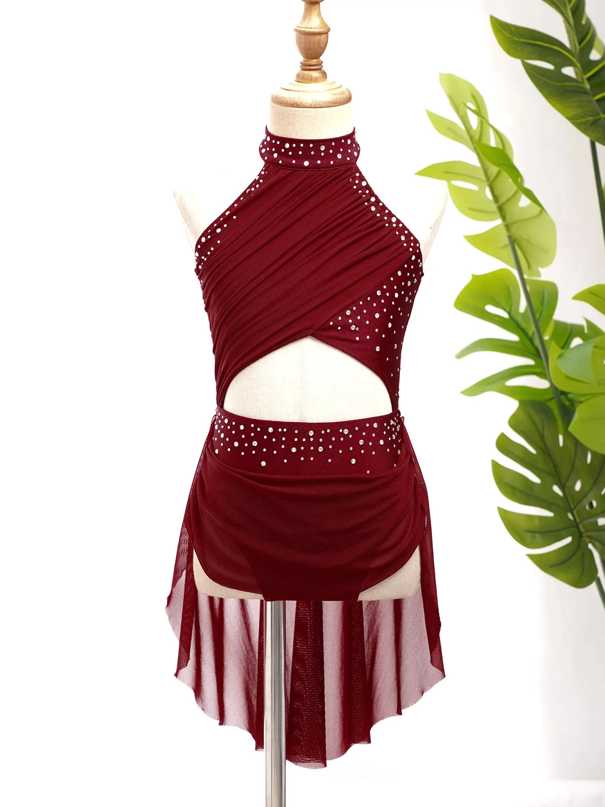 Girls Modern Lyrical Jazz Dance Dress Ballet Gymnastics Skating Performance Costume Kids Cut Out Dancing Leotard Tutu Skirted