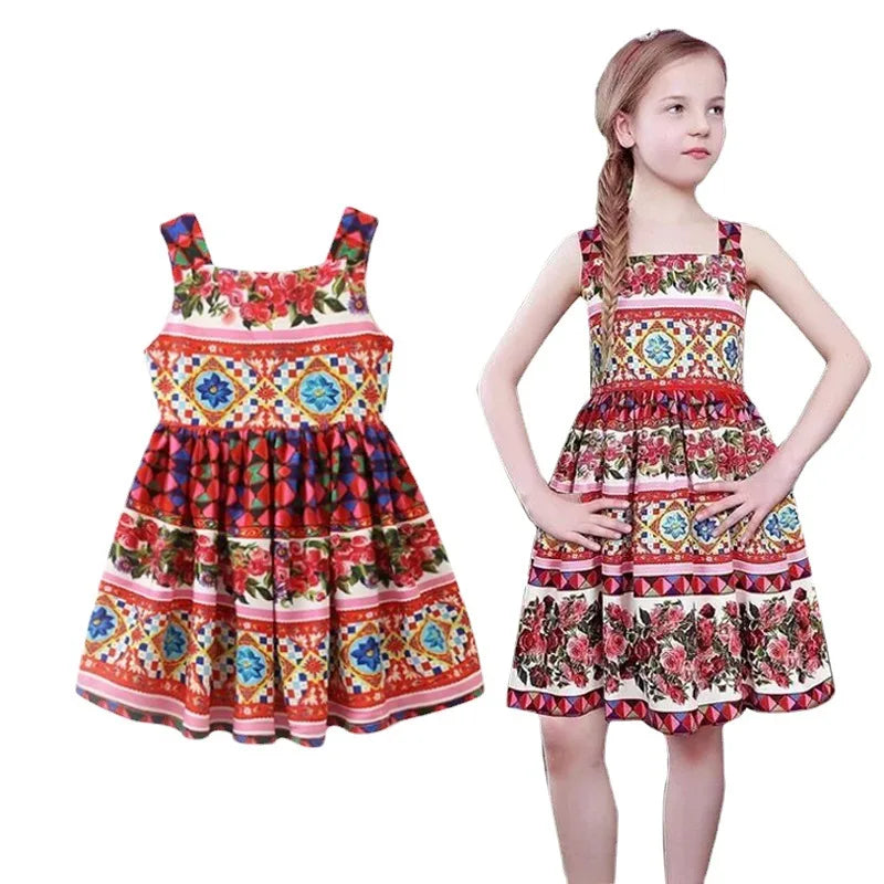 Kids Party Dresses For Girls Printed Evening Princess Girls Dresses
