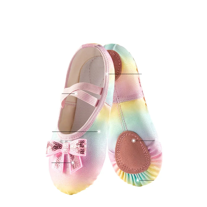 Girl Ballet Shoes Glitter Split-Sole Dance Slippers Toddler Kids Practice Shoes Flats Soft Lightweight  Elastic Laces Colorful