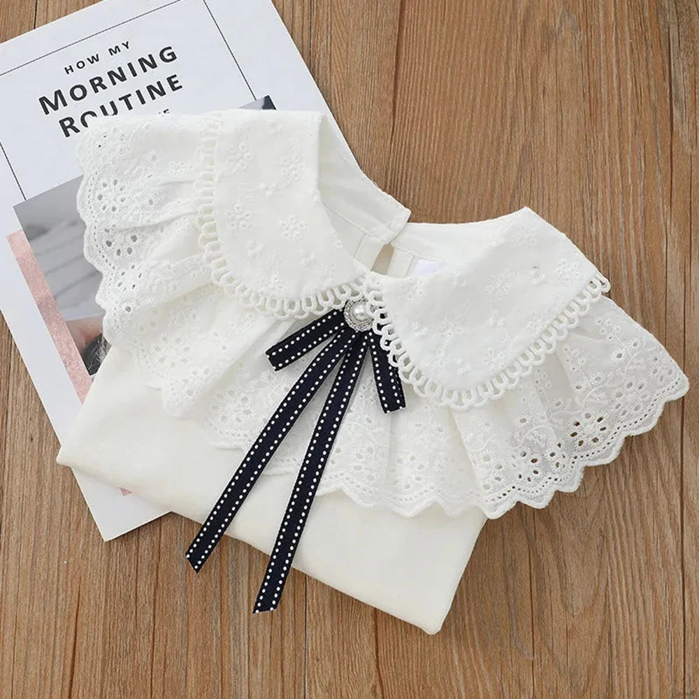 Ursula Long Sleeve Lace Pearl Bow Sweet Top