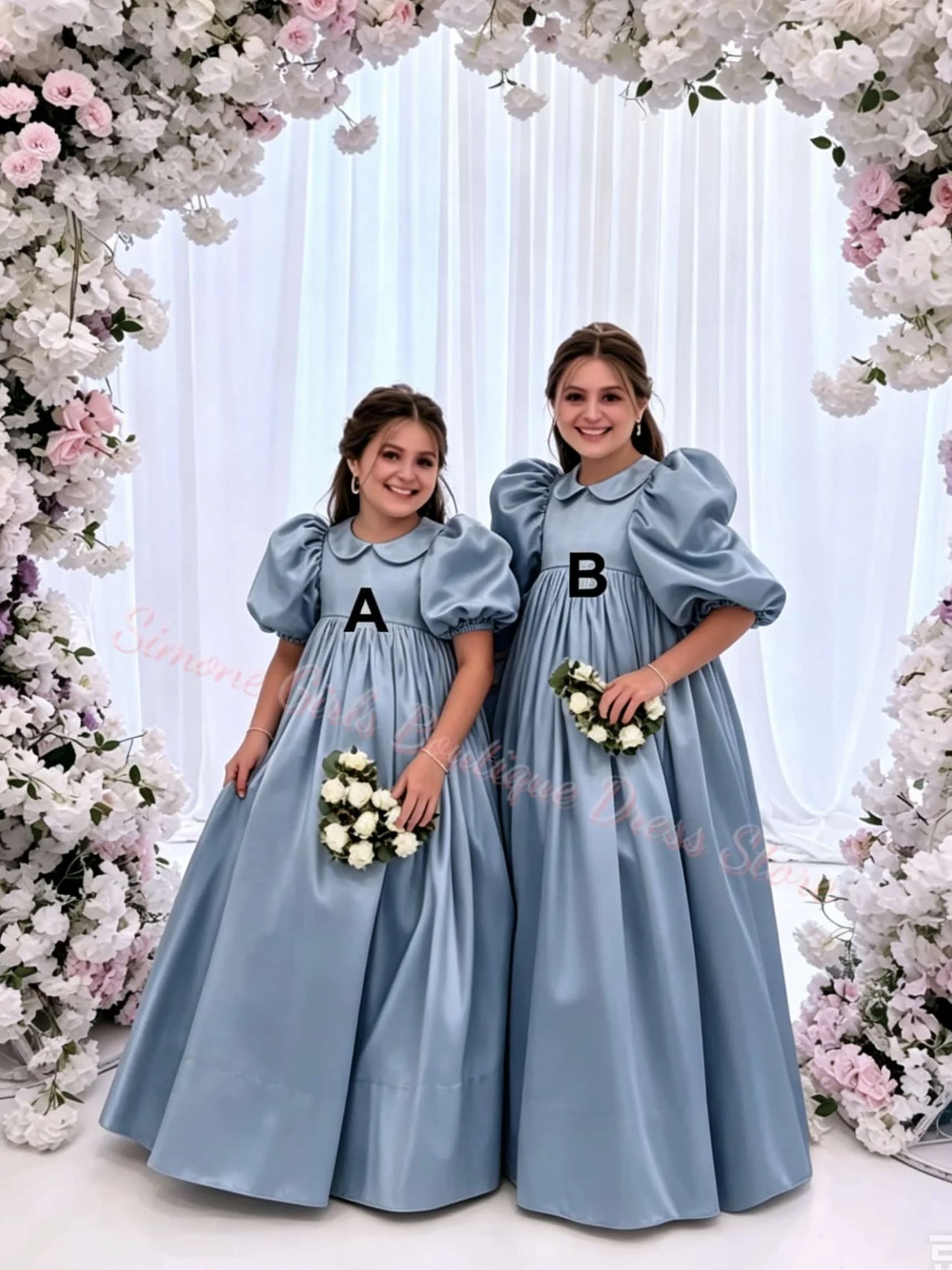 Girl Gown Elegant Princess Draped Flower Girl Dress for Wedding Party Neck High Waist Balloon Sleeve Holy Communion Dress Custom