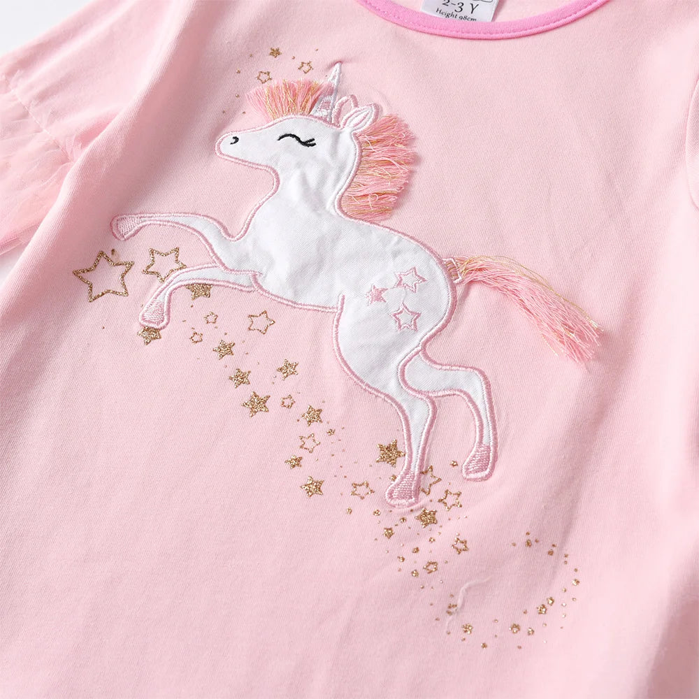 Elia Girls Unicorn Appliqued Cartoo Kids Cotton Casual Autumn