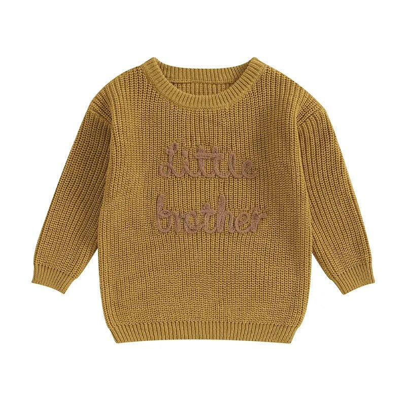Nidia Sweater Letter Embroidery Little Brother Crew Neck Long Sleeve
