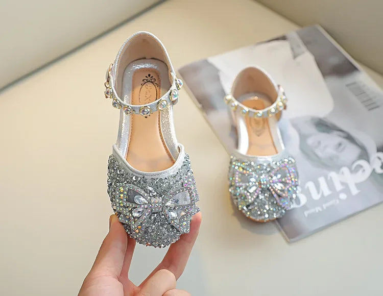 New Children Princess Shoes for Girls Bowtie Glitter Children Baby Dance Shoes